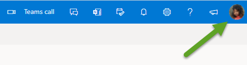Screenshot of Outlook profile button in top right corner
