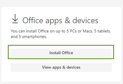 Screenshot of Install Office button