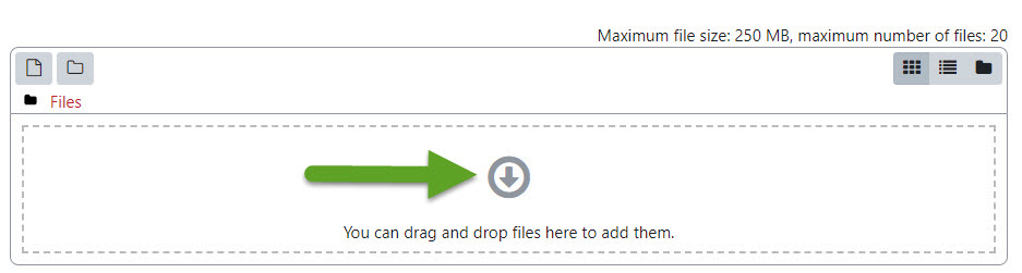 Arrow pointing to the drag and drop area for assignment activity